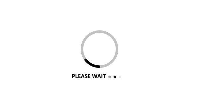 Abstract a beautiful round loading progress icon with text please wait animation, system upload loading on white background.