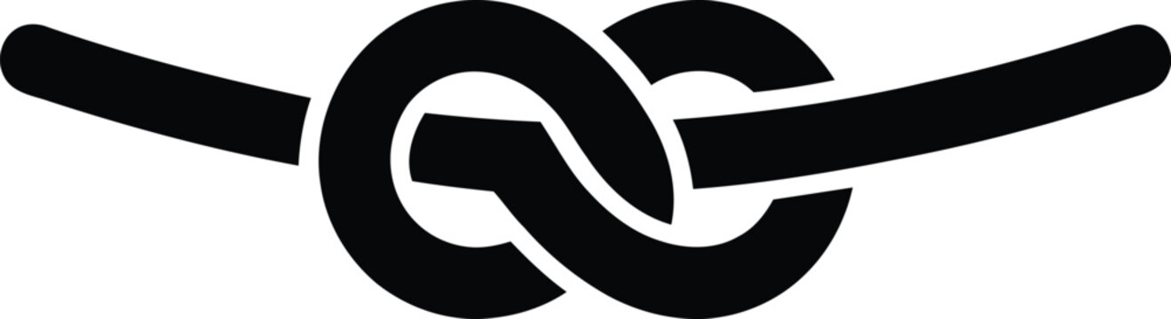 Black and white of a simple overhand knot tied in a rope or string, representing security, connection, or a nautical theme, isolated on a white background, for use