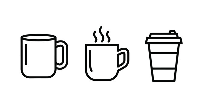 Coffee cups and steam line drawing on white background