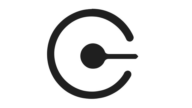 Minimalist vector icon illustration of a stylized compass needle inside a circular search bar, clean black line art design for modern business, technology, and navigation systems.