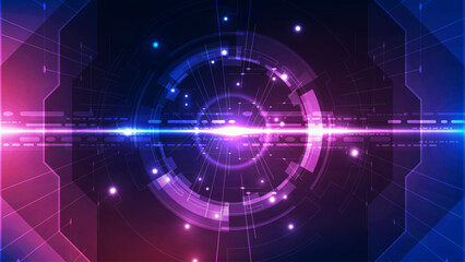 Fototapeta premium Futuristic Digital Portal: Glowing Energy Ring with Horizontal Light Stream on Dark Cyber Background