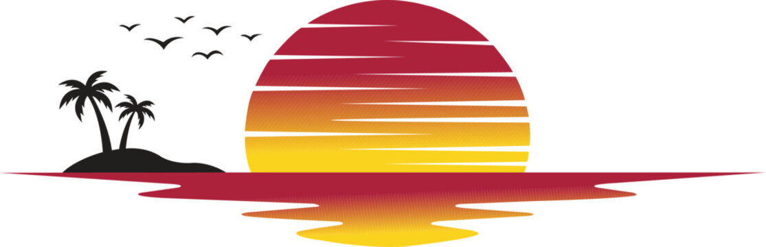 Minimal tropical sunset vector illustration, bold half sun with smooth gradient