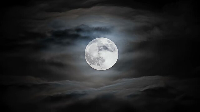 full moon behind dark clouds at night moody sky