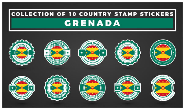 Grenada Country Stamp Stickers. 10 Premium Quality Designs