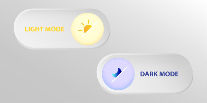 Modern UI slider with sun and moon symbols for switching between light and dark themes, featuring glossy 3D design elements on white background