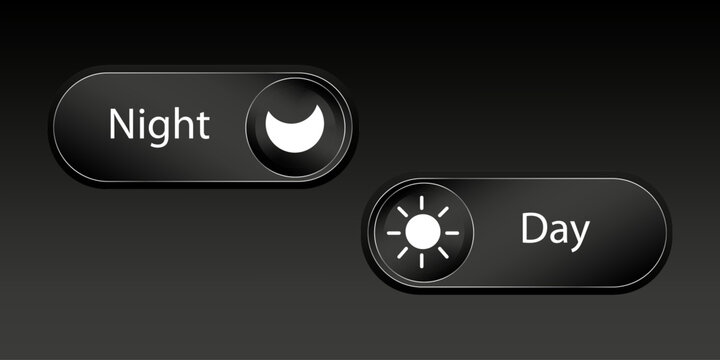 3D toggle switch icon with moon and sun symbols for night and day mode selection in modern app interface design with button controls