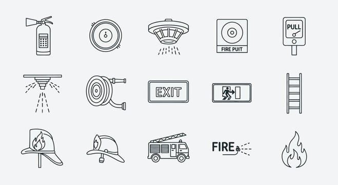 Fire Safety and Emergency Equipment Outline Icon Set