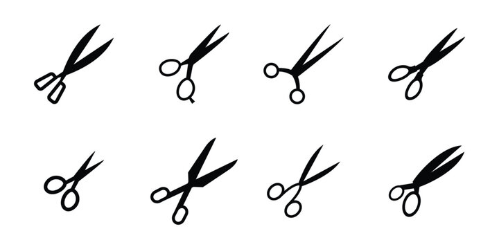 Scissors Icon Set &ndash; Cut Line, Editing & Crafting Tool Vector Collection (Outline & Solid Style)