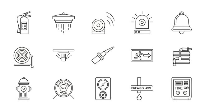 Fire Safety and Emergency Equipment Vector Icon Set