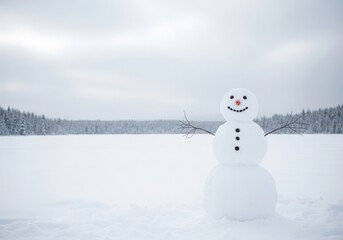 Obraz premium Snowman in a snowy landscape with trees