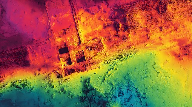 Abstract colorful thermal imaging scan of textured surface.