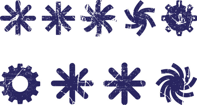 Blue grungy gear and asterisk symbols