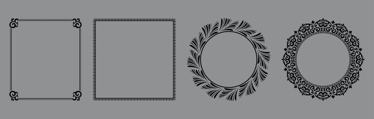 Set of decorative frames Elegant vector element for design in Eastern style, place for text. Floral black and gray frames. Lace illustration for invitations and greeting cards © ELENA