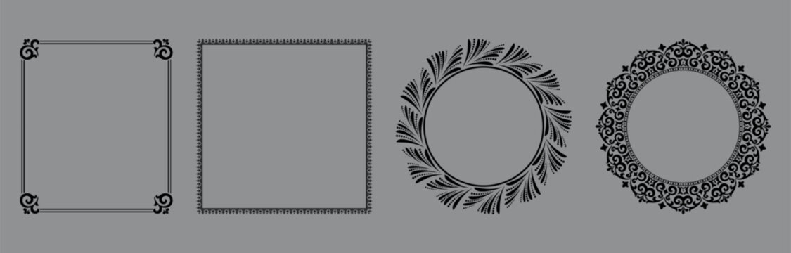 Set of decorative frames Elegant vector element for design in Eastern style, place for text. Floral black and gray frames. Lace illustration for invitations and greeting cards