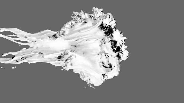 A thick, flowing white substance with organic, swirled textures against a neutral gray backdrop. This abstract visual can represent cream, paint, yogurt, or clouds in creative artistic projects.