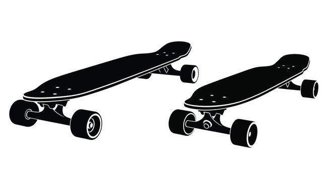 Two black skateboards in a dynamic pose detailed vector illustration with a clean white background silhouette high quality professional modern elegant stylish crisp