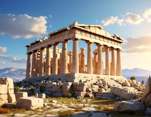 Obraz premium Ancient stone temple with columns on hill