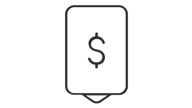 Clean line art vector icon illustration of a rectangular price tag featuring a dollar sign symbol, ideal for e-commerce websites, retail shopping labels, and financial business applications.