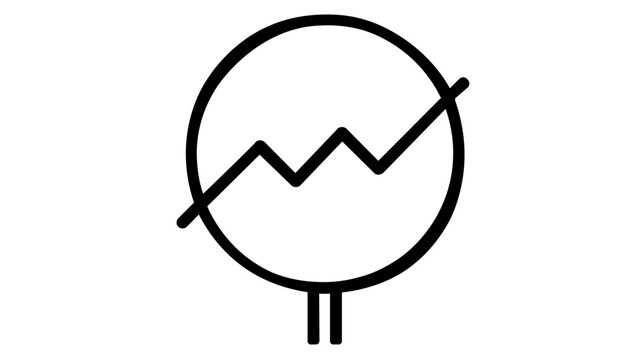 Clean line art vector illustration of a jagged line graph within a circle, symbolizing actuarial science, data analysis, financial growth, and business statistics for modern design projects.