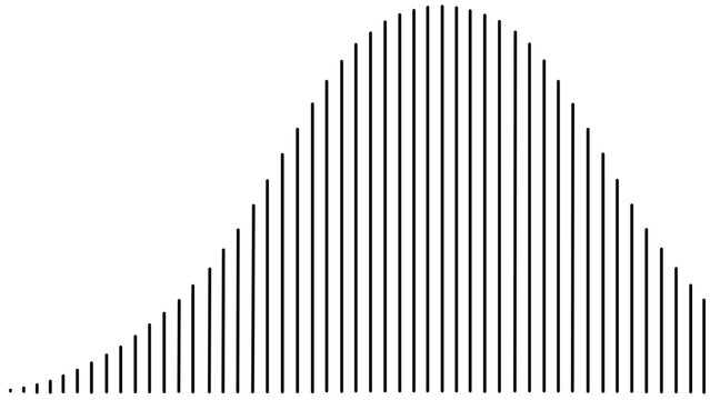 Minimalist vector illustration of a bell curve graph representing normal distribution for actuarial science and statistics. Clean flat icon design for business data analysis and probability.