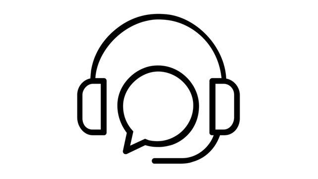 Customer support vector icon illustration featuring a headset and speech bubble, perfect for call center services, online assistance, communication technology, and help desk branding in a clean line
