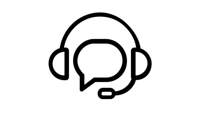 Customer support vector icon illustration featuring a minimalist headset with an integrated speech bubble, perfect for call center, help desk, and online communication service design concepts.