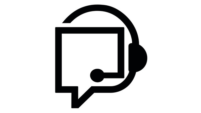 Customer support vector icon illustration featuring a headset combined with a speech bubble in a clean, minimalist line art style. Perfect for call centers, help desks, and online chat services.