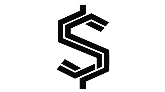 Stylized geometric dollar sign vector icon illustration featuring clean black line art. Minimalist currency symbol for business, finance, and technology projects, scalable flat design graphic.