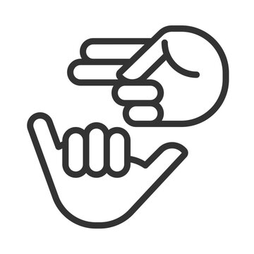 Deaf sign language linear icon. Nonverbal communication. Hearing loss community service. Deaf asl learning. Thin line illustration. Contour symbol. Vector outline drawing. Editable stroke