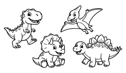 Playful Baby Dinosaur Cartoon Line Art Collection Isolated on White Background for Kids Activity Coloring Pages © Chiron