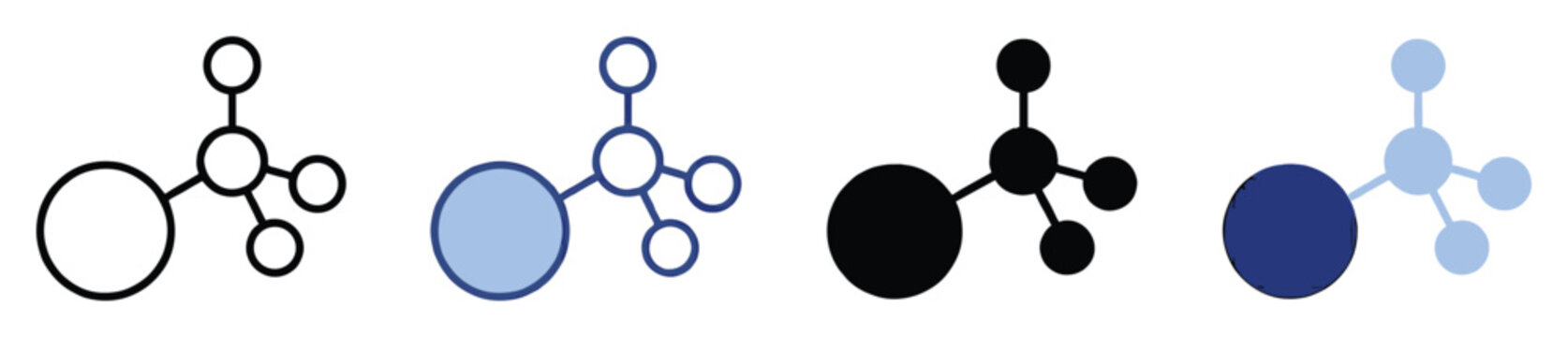 Molecular network diagram with interconnected nodes in diverse styles for science and technology