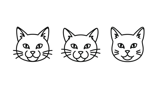 cat head line drawings three variations on white background
