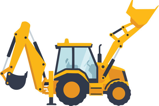 A yellow backhoe loader is digging on a construction site outdoors.