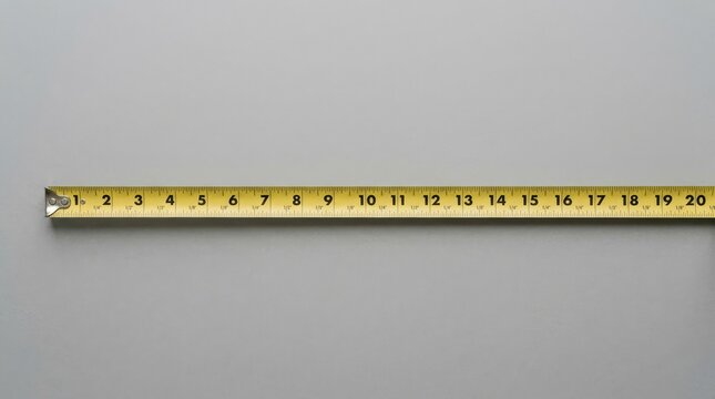 Yellow 20 inch tape measure on gray background