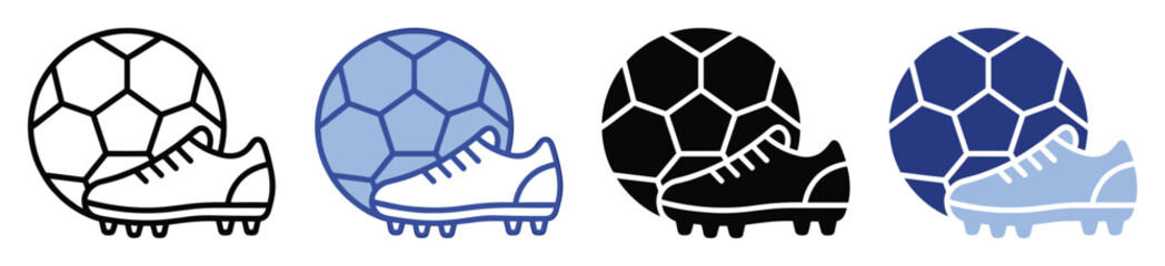 Naklejka premium Soccer ball and cleat icon set for sports event branding or football club graphics