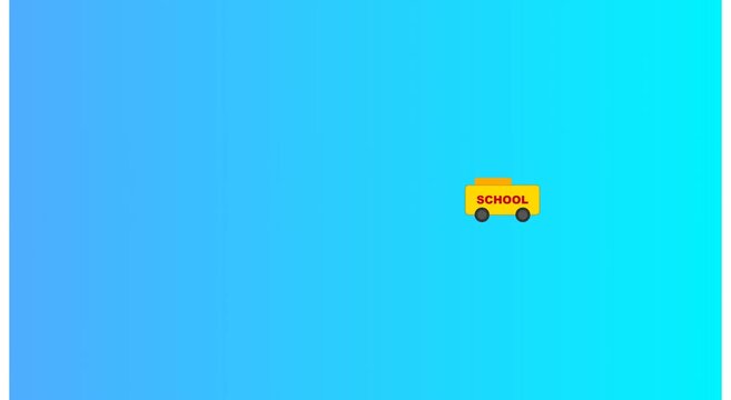 Animated yellow school bus driving across blue gradient animation