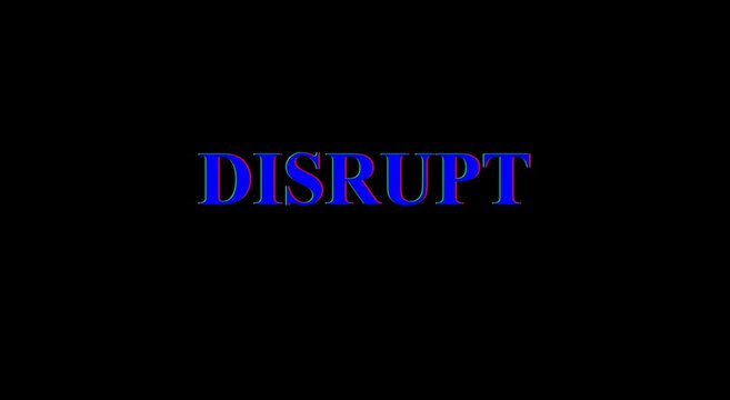 Blue disrupt text on animation black background, 1. disrupt
