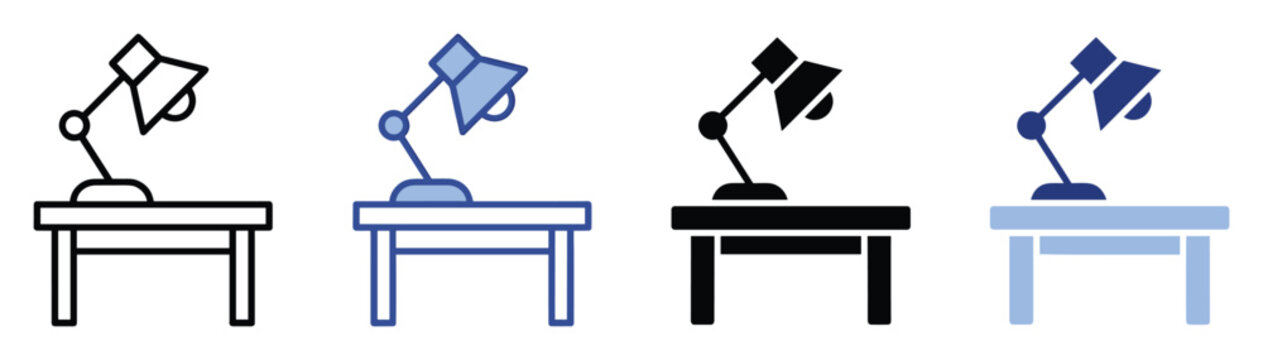 Desk lamp on table icon pack for office, study, and learning visual resource needs