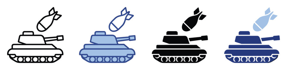 Naklejka premium Military tank and falling bomb icon depicting war conflict and danger for graphic applications