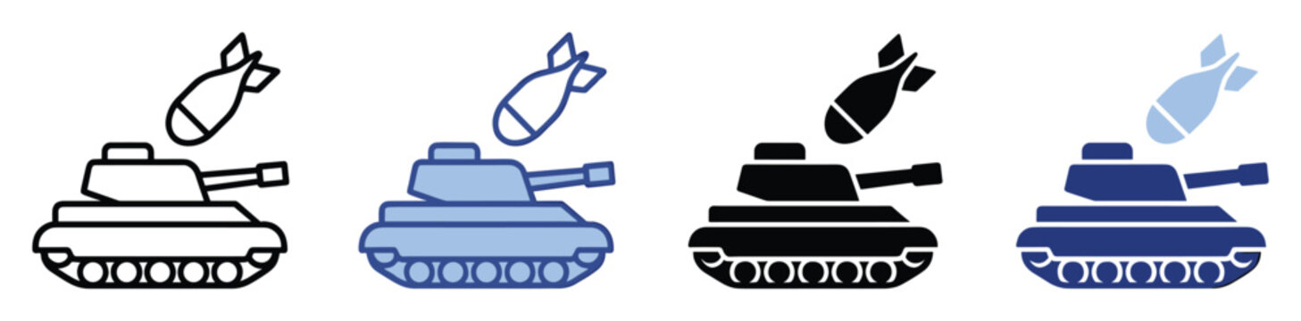 Military tank and falling bomb icon depicting war conflict and danger for graphic applications