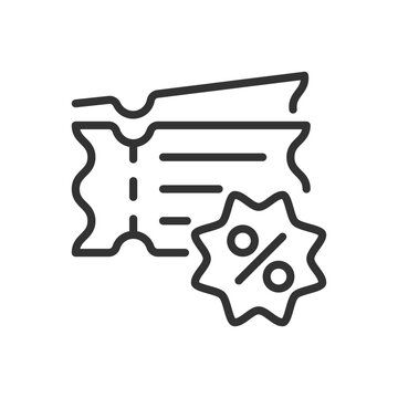 2D pixel perfect editable black discount coupons icon, isolated vector, simple thin line illustration representing discounts.