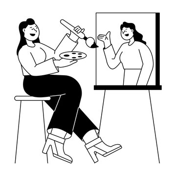 A Glyph style illustration showing art therapy