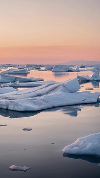 ice floes arctic sunset over calm sea - polar ice landscape