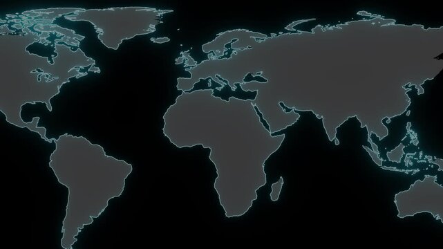 Connection Blue World Map Loop. This animated World map with visual effects and flying glowing connections in different places on the map.