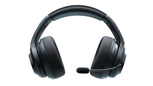 Black overtheear headphones with microphone on transparent background