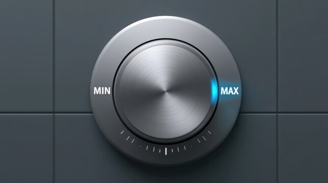 Modern metallic thermostat control dial with temperature settings and LED indicator on a sleek wall mount surface