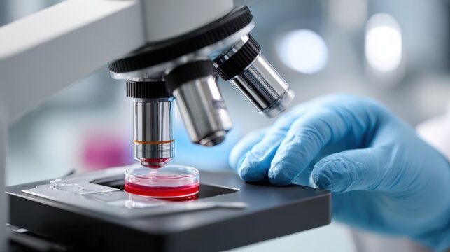 Laboratory technician reviews blood smear for leukemia evaluation in medical facility