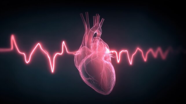Glowing blood pressure waveform over a dark vascular silhouette
