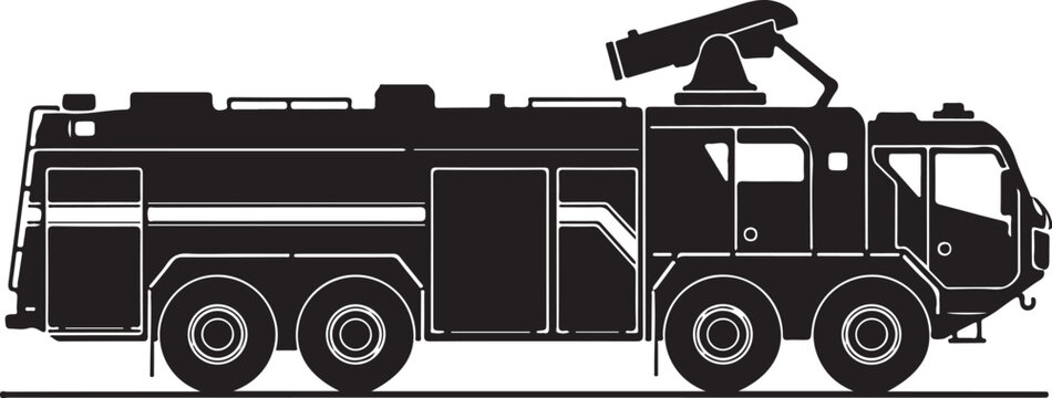 Fire truck, fire engine, emergency vehicle, black silhouette, vector illustration