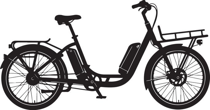 Electric Bicycle, E-Bike, Black Bike, Cargo Bike, Vector Illustration